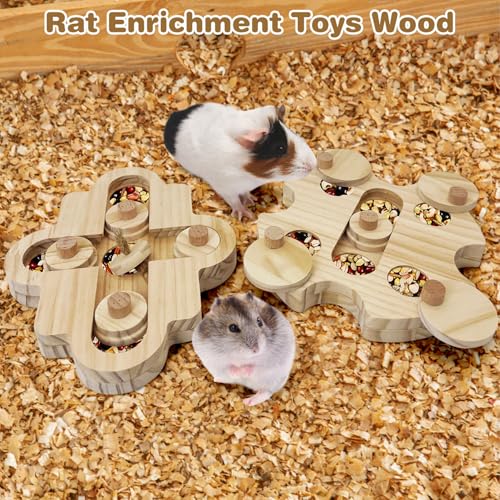 Hamster Foraging Toys Boredom Breaker Pet Rat Foraging Toys Bunny Puzzle Toys for Rabbits Interactive Bunny Toys Wooden Hamster Enrichment Toys for Guinea Pig Chinchillas Small Rodents,6-Hole