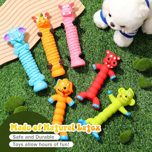 Hiboom 6 Pcs 8" Latex Squeaky Dog Toys Soft Rubber Dog Chew Toy Animal Standing Stick Puppy Fetch Interactive Play Gift for Pets Small Medium Large Dogs