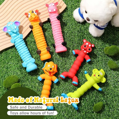 Hiboom 6 Pcs 8" Latex Squeaky Dog Toys Soft Rubber Dog Chew Toy Animal Standing Stick Puppy Fetch Interactive Play Gift for Pets Small Medium Large Dogs