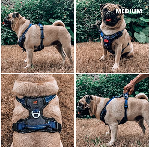 Tuff Pupper No Pull Easy Walk Dog Harness | Heavy Duty Pet Vest | Front & Back Leash Clips | Strong Safety Handle | Reflective Anti Pull Vest | Comfortable Padded Escape Proof Harness (Medium, Blue) - color: Midnight Blue, size: Medium (Neck: 15-23" , Che