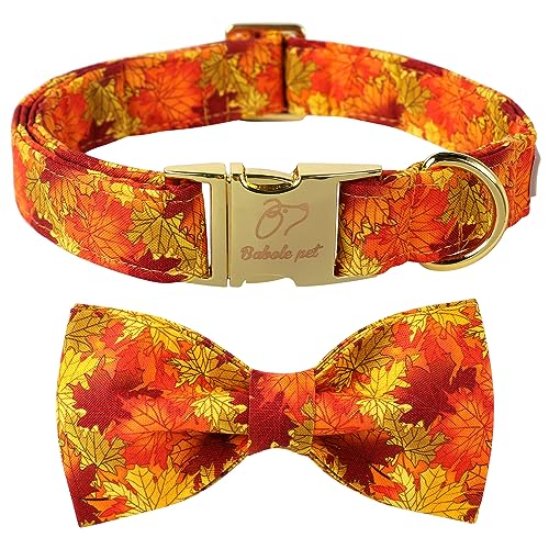 Fall Dog Collar with Bow Tie - Cute Fall Gold Maple Thansgiving Dog Collars, Adjustable Cotton Metal Buckle Bowtie Collar for Small Medium Large Boy Girl Dogs XS - color: B-Maple Leaf, size: XS