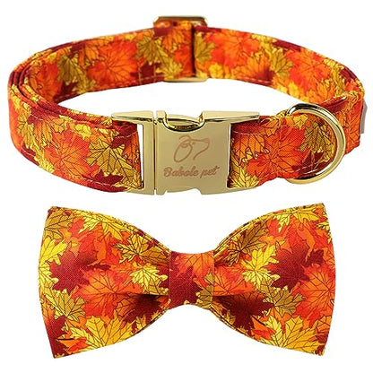 Fall Dog Collar with Bow Tie - Cute Fall Gold Maple Thansgiving Dog Collars, Adjustable Cotton Metal Buckle Bowtie Collar for Small Medium Large Boy Girl Dogs XS - color: B-Maple Leaf, size: XS