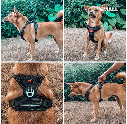Tuff Pupper No Pull Easy Walk Dog Harness | Heavy Duty Pet Vest | Front & Back Leash Clips | Strong Safety Handle | Reflective Anti Pull Vest | Comfortable Padded Escape Proof Harness (Small, Black) - color: Epic Black, size: Small (Neck: 10-17" , Chest:
