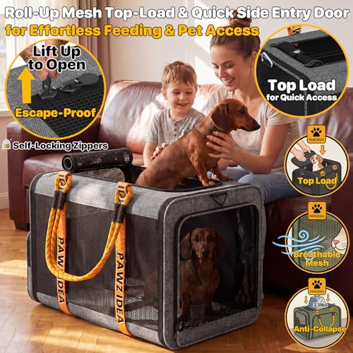 PAWZIDEA Expandable Large Pet Carrier with Wheels, 24x16x16 in Rolling Cat Carrier for 2–4 Cats up 55lb, Soft-Sided Collapsible Small Medium Dog Crate for Car Travel, Telescopic Handle, Storage Pocket - color: Mid-Hemp Gray-Wheels-XL
