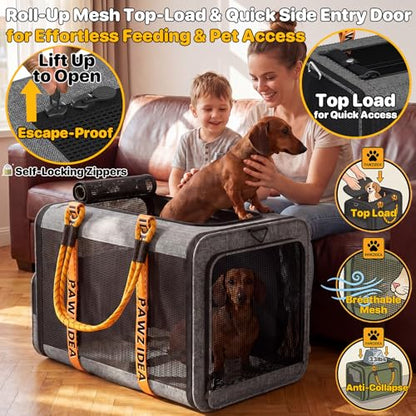 PAWZIDEA Expandable Large Pet Carrier with Wheels, 24x16x16 in Rolling Cat Carrier for 2–4 Cats up 55lb, Soft-Sided Collapsible Small Medium Dog Crate for Car Travel, Telescopic Handle, Storage Pocket - color: Mid-Hemp Gray-Wheels-XL
