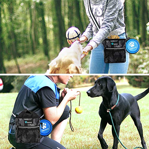 PetAmi Dog Treat Pouch, Pet Treat Pouch for Training, Dog Walking Bag Holder for Kibbles, Pet Food Toy, Dog Trainer Essentials Supplies, Poop Bag Dispenser, 3 Ways to Wear (Camo Black) - color: Camo Black