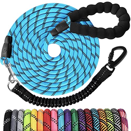 Long Dog Leash 40 FT: Heavy Duty Rope Leashes for Dogs Training with Swivel Lockable Hook Reflective Threads Bungee and Padded Handle - Dog Lead for Large Small Medium Dogs Outside Walking Hiking Blue - color: Blue, size: 40ft*1/3''