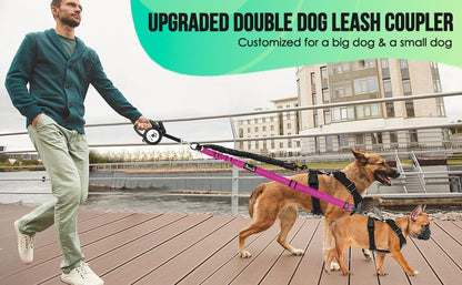 3-in-1 Double Dog Leash for Two Dogs, Adjustable Dual Leash with 360° Swivel & Bungee Shock Absorption, No-Tangle Reflective Coupler,for Walking, Running, Training (Black+Purple) - color: Black+Purple