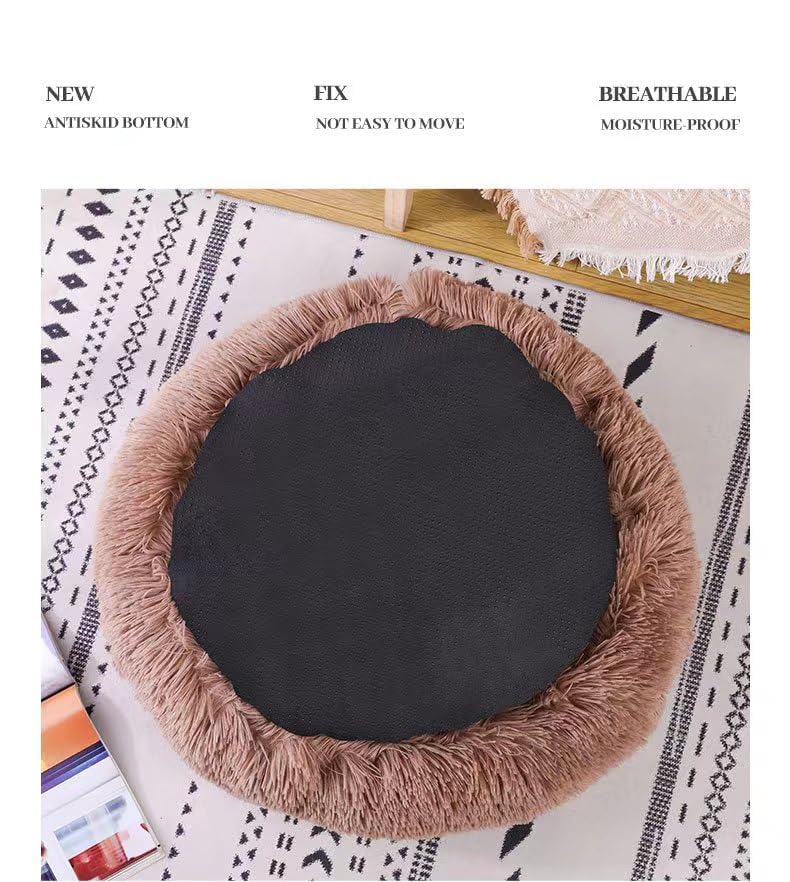 Cat Bed Round Fluffy Hooded Cat Bed Cave, Anti-Anxiety Cave Bed with Hooded Blanket, Cozy Cuddler Luxury Puppy Pet Bed, Anti-Slip Bottom and Machine Washable (Brown, Medium) - color: Brown, size: Medium