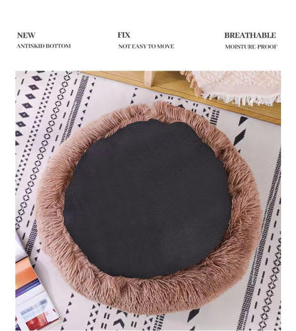 Cat Bed Round Fluffy Hooded Cat Bed Cave, Anti-Anxiety Cave Bed with Hooded Blanket, Cozy Cuddler Luxury Puppy Pet Bed, Anti-Slip Bottom and Machine Washable (Brown, Medium) - color: Brown, size: Medium
