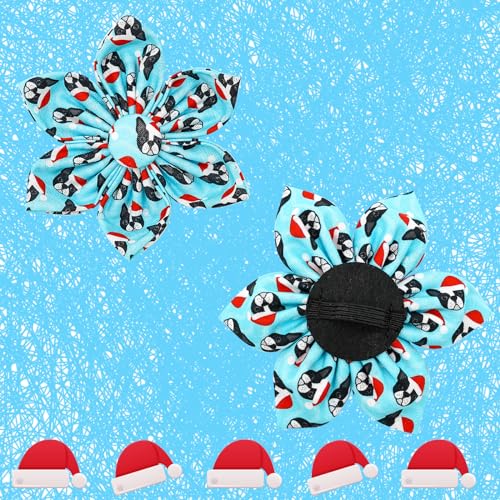 Dog Collar, Christmas Blue Pet Collar with Flower Holiday Girl Boy Puppy Collar Adjustable for X-Small Dogs - color: Dog, size: X-Small (Pack of 1)