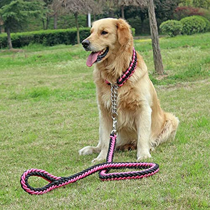 Love Dream Dog Collar and Leash Set, Heavy Duty Nylon Braided Rope Strong 4 FT Dog Leash and Martingale Training Collar for Small Medium Large Dogs Training and Walking (Red & Pink) - color: Red & Pink, size: Medium (Thick 1.5cm)