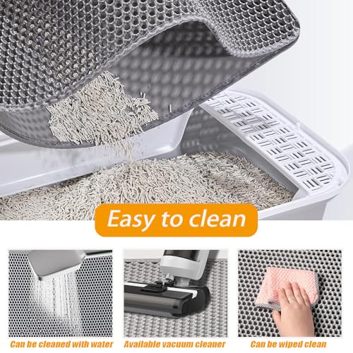Large Cat Litter Mat, 46x32 Inches Extra Large Double Layer Honeycomb Cat Litter Trapping Mat, Non Slip Waterproof Urine Proof Mat, Scratch Resistant Durable Litter Rug - color: Grey 46"x 32"