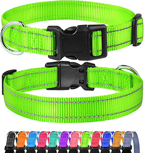 Reflective Dog Collar, Sturdy Nylon Collars for Puppy and Extra Small Girl and Boy Dogs, Adjustable Dog Collar with Quick Release Buckle,Green,3/8" Width - color: Green, size: X-Small (Pack of 1)
