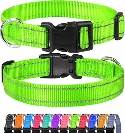 Reflective Dog Collar, Sturdy Nylon Collars for Puppy and Extra Small Girl and Boy Dogs, Adjustable Dog Collar with Quick Release Buckle,Green,5/8" Width - color: Green, size: X-Small Plus (Pack of 1)
