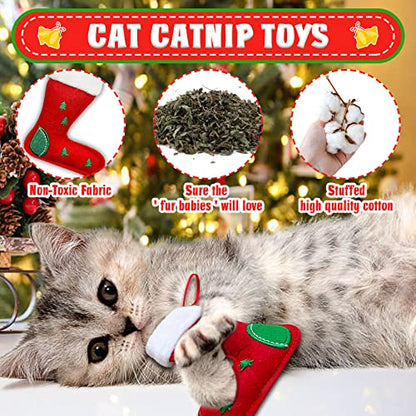 Cat Christmas Stocking, 10 Pack Gifts for Christmas, Interactive Feather Toy with Catnip, Cat Ball Toys, Crinkle Balls, Mice Toys for Indoor Cats & Kitten - style: G-Christmas-10pcs