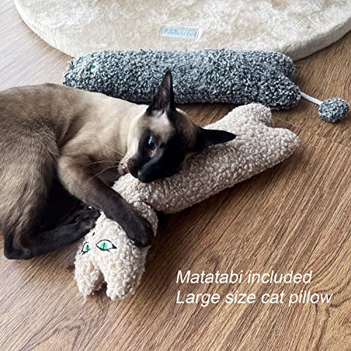 TTcat Catnip Silvervine Matatabi Pillow for Cats & Kittens,Cat Kicker Toy,Large Size Cat Pillow Soothing Plush Cat Toy(Beige). - color: Beige