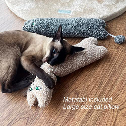 TTcat Catnip Silvervine Matatabi Pillow for Cats & Kittens,Cat Kicker Toy,Large Size Cat Pillow Soothing Plush Cat Toy(Beige). - color: Beige