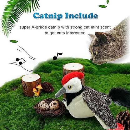 LEWISER Cat Toys, Flapping Wings Cute Woodpecker, No Flying, Chirping Bird Interactive Catnip Toy for Kitten or Small Dogs, Touch Activated, Rechargeable - color: Flap Woodpecker