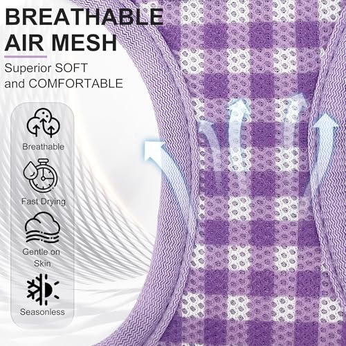 AIITLE Small Dog Harness with Leash – Soft Breathable Mesh, Plaid Pattern & Reflective Strips – Ideal for Training, Running & Party Outings (S, Purple) - color: Purple, size: S