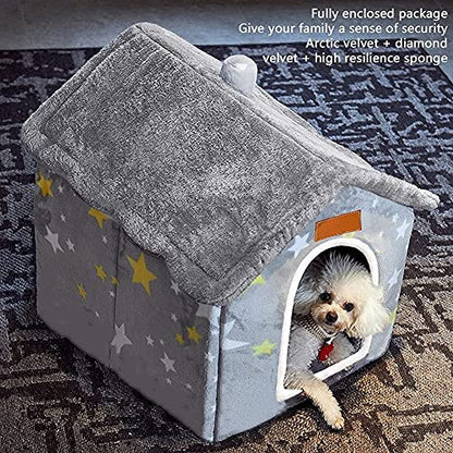 Dog House Indoor, Foldable Soft Kennel Bed Warm Cat Nest Puppy Cave with Cushion for Small Medium Large Dogs Cats (M-Within 17 lbs) - size: M-within 17 lbs