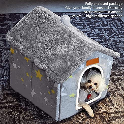 Dog House Indoor, Foldable Soft Kennel Bed Warm Cat Nest Puppy Cave with Cushion for Small Medium Large Dogs Cats (L-Within 30 lbs) - size: L-within 30 lbs