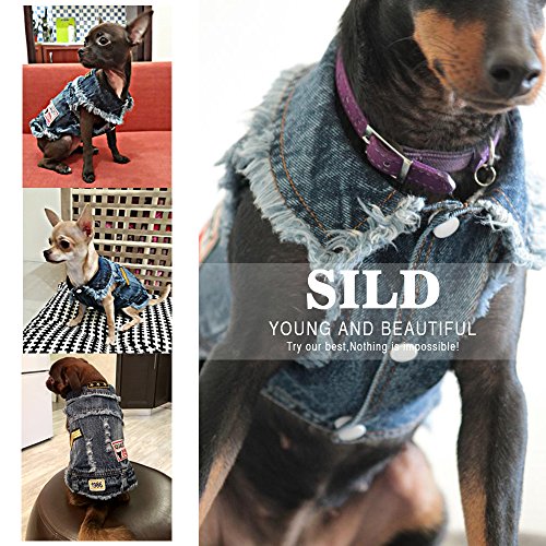SILD Pet Clothes Dog Jeans Jacket Cool Blue Denim Coat Small Medium Puppy Blue Vintage Washed Clothes Dogs Lapel Vests Classic Hoodies - size: L