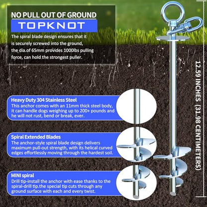 TOPKNOT Dog Tie Out Cable and Stake,360°Swivel Dog Run Anchor，with 30FT Heavy Duty Cable- No Tangle,Dog Runner for Yard - Up to 150LBS,Ideal for Outdoor Camping - size: dog stake+30ft/150lbs