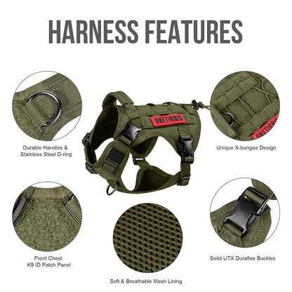 OneTigris Tactical Dog Harness Vest,No-Pull Service Dog Vest with Hook & Loop Panels,Adjustable Dog Vest Harness for Walking Hiking Training(Ranger Green,XS) - color: Green, size: XS