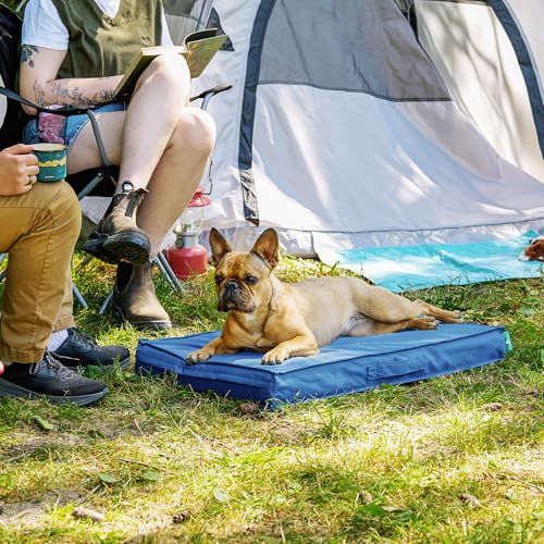 FurHaven Gridded Ripstop All-Weather Deluxe Orthopedic Mattress Pet Bed, Capri Blue, Medium - color: Capri Blue, size: Medium