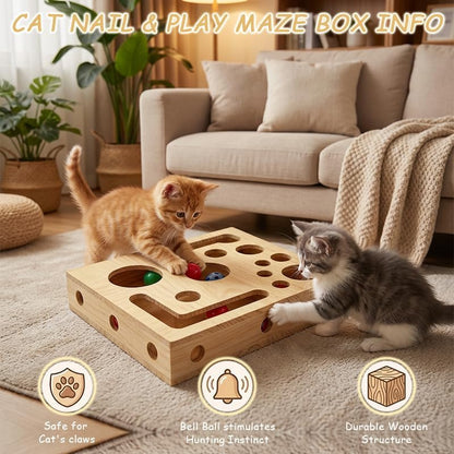Cat Scratch Puzzle Enrichment Box, Maze Cat Scratch Puzzle Box & Sandpaper Inside, It's A Stress-Free Alternative to Trimming Your Nails