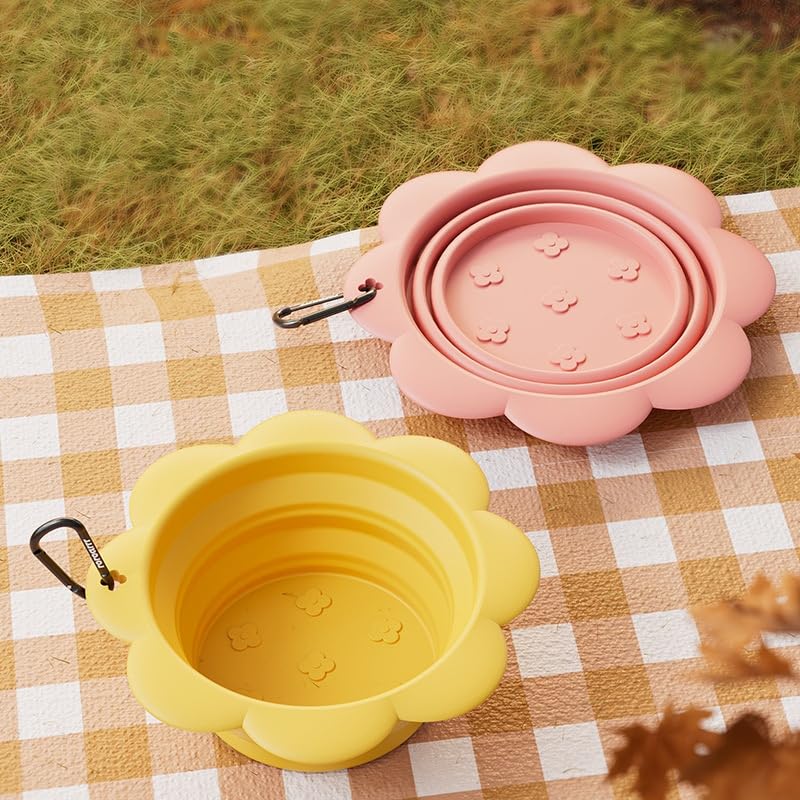 Outdoor Collapsible Silicone Pet Bowl with Carabiner – Portable Travel Water & Food Dish