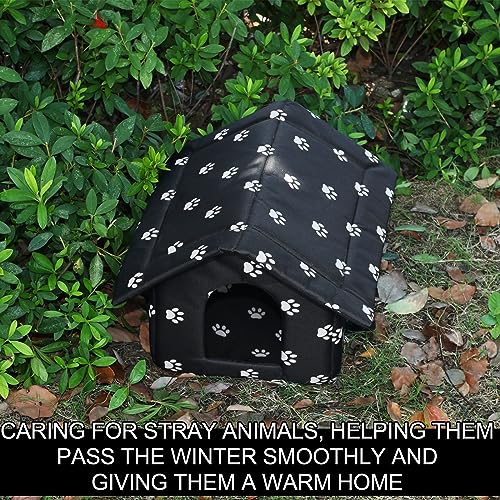 Soaoo 3 Pcs Cat Houses for Outdoor Stray Cats Shelter Weatherproof Outside House Indoor Foldable Pet Cave with Tent Stakes for Wild Animal Dogs(Paw Style) - style: Paw Style