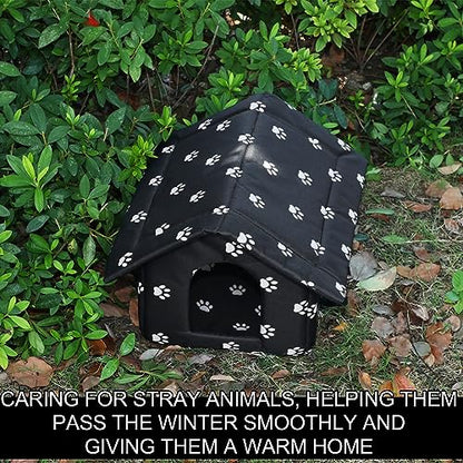 Soaoo 3 Pcs Cat Houses for Outdoor Stray Cats Shelter Weatherproof Outside House Indoor Foldable Pet Cave with Tent Stakes for Wild Animal Dogs(Paw Style) - style: Paw Style