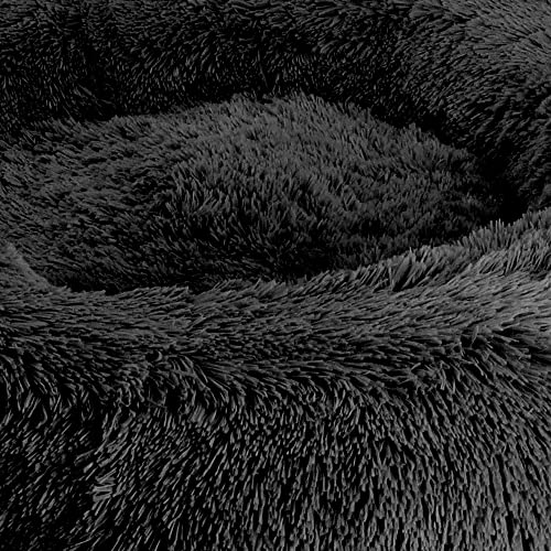 Arlee Donut Round Pet Dog Bed - Memory Foam - Calming Reduce Anxiety - Shaggy Vegan Fur - Assembled USA, Black - color: Black, size: Medium