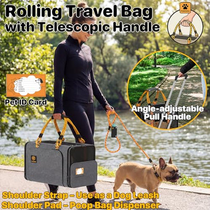 PAWZIDEA Expandable Pet Carrier with Wheels, 18"x11"x11" TSA Airline Approved Cat Carrier for 2 Cats Under Seat, Collapsible Soft-Sided Small Dog Rolling Travel Bag with Telescopic Handle, Up to 18lbs - color: Mid-Hemp Gray-Wheels