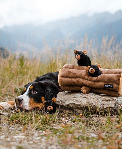 ZippyPaws Burrow- Interactive Dog & Puppy Toys for Boredom, Stimulating Pet Products to Keep Them Busy, Hide & Seek Plush Dog Puzzles, Enrichment Squeaky Toy, for Small & Medium Dogs- Black Bear Log