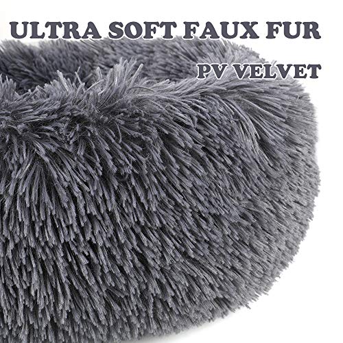 otoez Kitten Puppy Bed Extra Small XS Round Dog Cat Beds Anti Anxiety Plush Pet Calming Donut Bed with Non-Slip Waterproof Bottom, Washable (15.7", Dark Grey) - color: Dark Grey, size: 15.7"