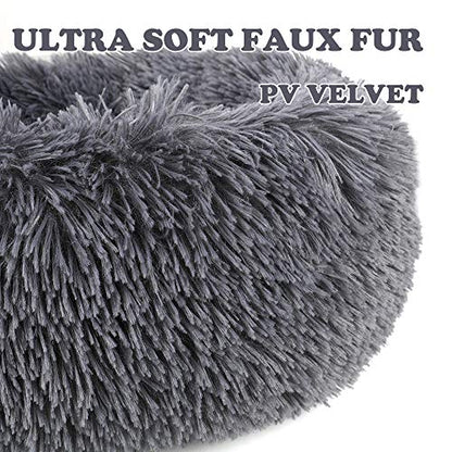 otoez Kitten Puppy Bed Extra Small XS Round Dog Cat Beds Anti Anxiety Plush Pet Calming Donut Bed with Non-Slip Waterproof Bottom, Washable (15.7", Dark Grey) - color: Dark Grey, size: 15.7"
