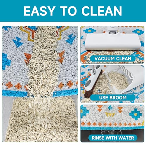 Cat Litter Mat, 35" x 23" Litter Box mat, Traps 100% Litter, Non-Slip Kitty Litter Trapping mats, Large Cute Litter mat, Easy Clean for Scatter Control, Bohe cat Food mat, Urine Waterproof - color: Blue Planet, size: Large（35"x23"）