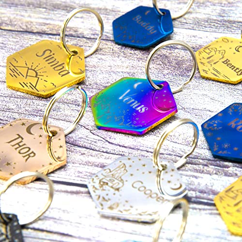 Personalized Dog Tag with 5 Lines of Custom Deep Engraved Durable Stainless Steel Pet ID Name Tag Designer Regular Size Hexagon - size: Regular, style: Hexagon