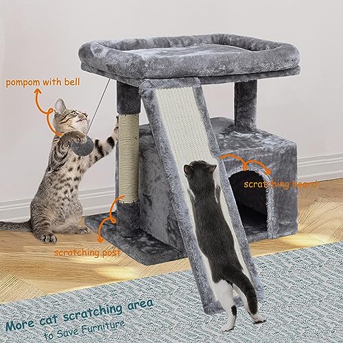 Small Cat Tree for Indoor Cats, Cat Tower with Scratching Post and Board, Cat House with Perch for Kitten, Stable Condo and Stand (Light Grey) - color: Light Grey