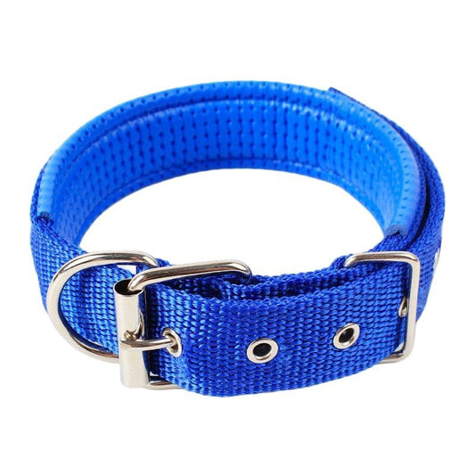 Padded Nylon Dog Collar with Soft Lining, Metal Buckle, Multiple Colors, 3x58cm, Neck Size 38-47cm (Blue) - color: Blue