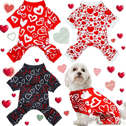 Weewooday 3 Piece Valentine's Day Dog Pajamas Dog Bodysuit & Jumpsuit Set, Heart Pattern Puppy Clothes for Puppy & Cat (L(fit 7.7-9.9lbs)) - size: L(fit 7.7-9.9lbs)