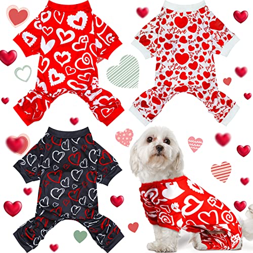 Weewooday 3 Piece Valentine's Day Dog Pajamas Dog Bodysuit & Jumpsuit Set, Heart Pattern Puppy Clothes for Puppy & Cat (L(fit 7.7-9.9lbs)) - size: L(fit 7.7-9.9lbs)