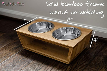 4" Tall Elevated Dog Bowls for Small Dogs, Food and Water Bowl Set by Pawfect Pets (Natural Bamboo) - color: Bamboo