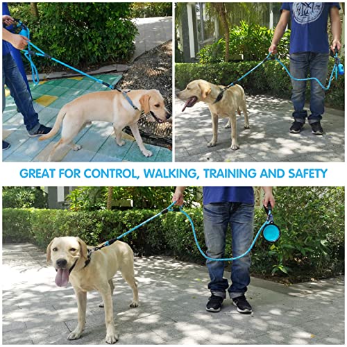 Dog Leash Heavy Duty 6ft, Double Handle Dog Leash with Padded Handle for Traffic Control, Reflective Rope Leashes for Large and Medium Dogs Night Control Safety Training (Baby Blue) - color: Baby Blue (25 to 120 lbs)