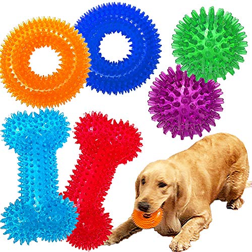 Jalousie Dog Squeaky Toys Value Set Non-Toxic Squeaky Balls Toss Fetch TPR Rubber Puppy Toys Spikey Dog Chew Toy for Small Medium Breed Pet Toys for Puppy (6 Pack Assorted) - color: Multi-colored