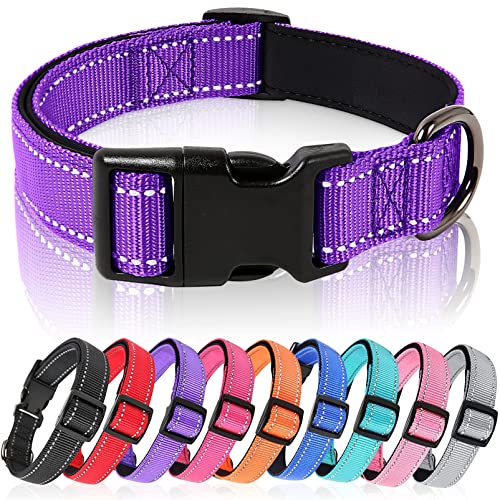 HEELE Dog Collar, Reflective Dog Collar, Soft Neoprene Padded Breathable Nylon Pet Collar Adjustable for Small Dogs, Purple, S(10.23-14.96") - color: Purple, size: Small (10.23-14.96")