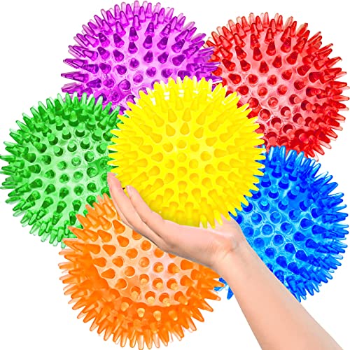 SHARLOVY 3.5” Large Dog Toys Ball, 6 Pack Squeaky oys, Durable for Aggressive Chewers, Spiky Ball for Clean Teeth and Training, Fetch Toys for Large Dogs, for Puppy Chew and Teething - size: Large Set of 6
